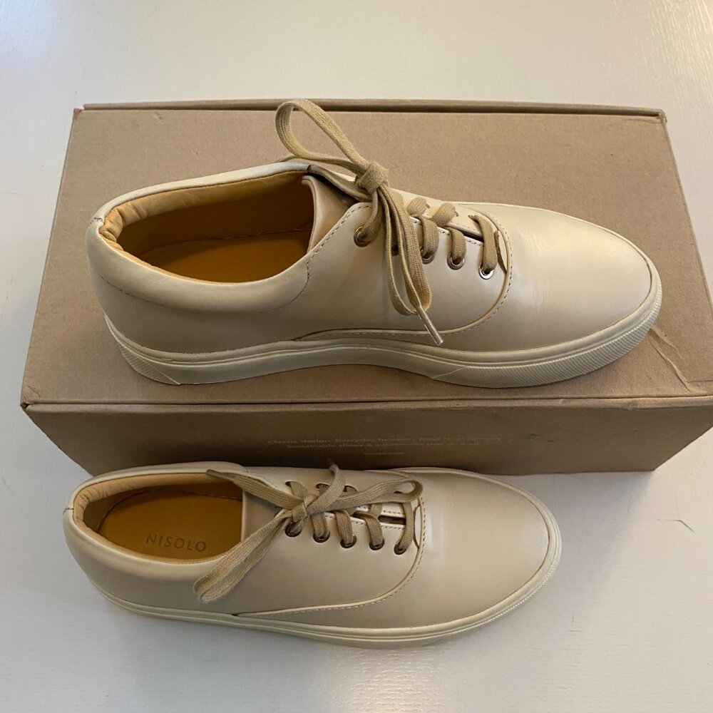 NIB Nisolo Bone Tan Elayna Everyday Sneakers Vibram Soles 7.5